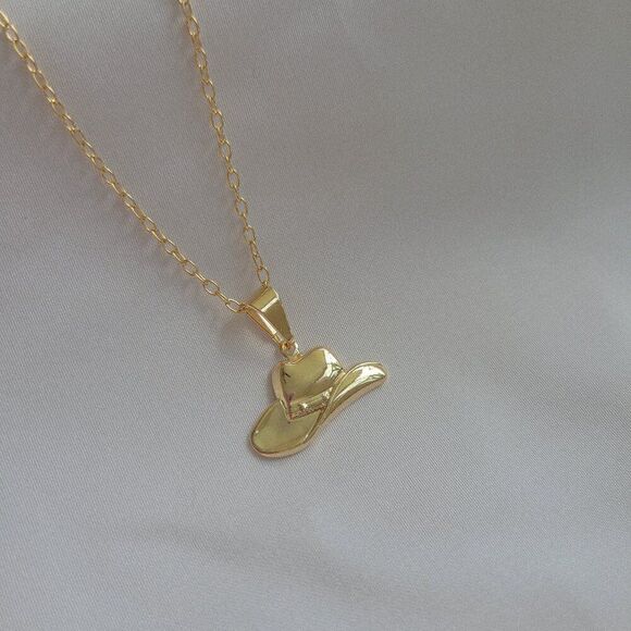 Gold Cowboy Hat Charm Necklace - Picture 3 of 3
